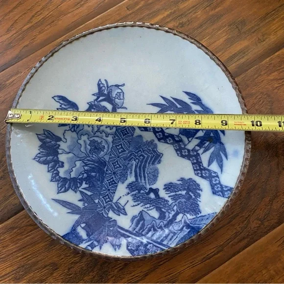 Antique Japanese Porcelain Igezara PlateFlow Blue Brown Scalloped Edge